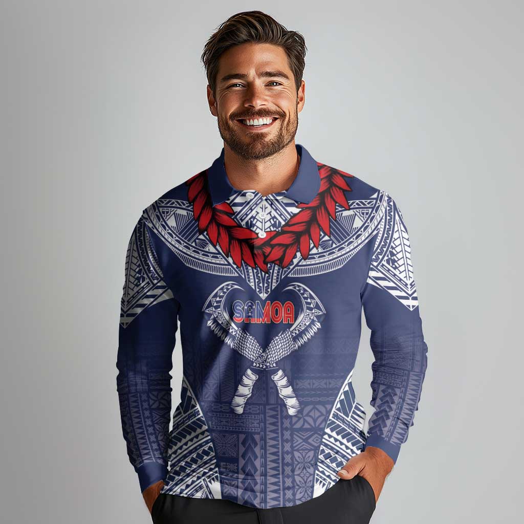 Personalized Talofa Samoa Long Sleeve Polo Shirt Ulafala With Toa Nifo'oti - Blue