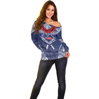 Personalized Talofa Samoa Off Shoulder Sweater Ulafala With Toa Nifo'oti - Blue