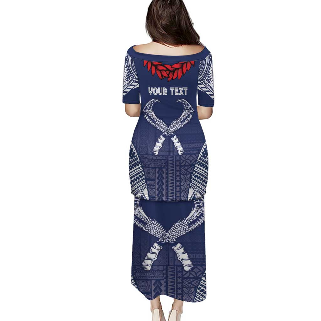 Personalized Talofa Samoa Puletasi Ulafala With Toa Nifo'oti - Blue