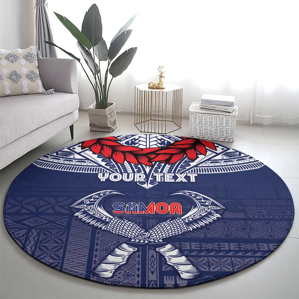 Personalized Talofa Samoa Round Carpet Ulafala With Toa Nifo'oti - Blue