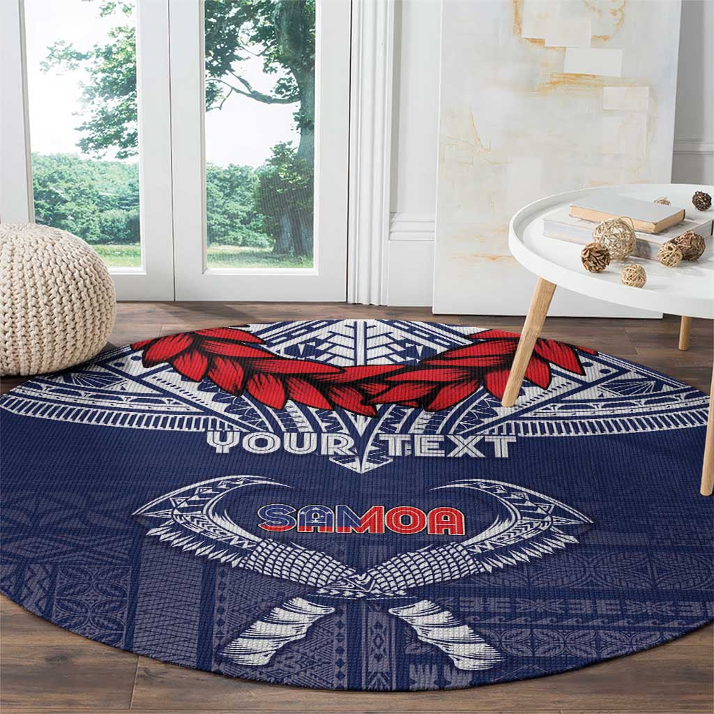 Personalized Talofa Samoa Round Carpet Ulafala With Toa Nifo'oti - Blue