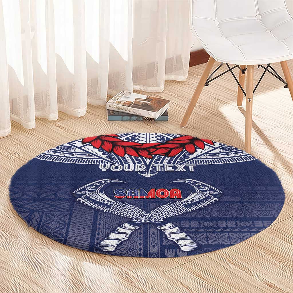 Personalized Talofa Samoa Round Carpet Ulafala With Toa Nifo'oti - Blue