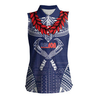 Personalized Talofa Samoa Women Sleeveless Polo Shirt Ulafala With Toa Nifo'oti - Blue