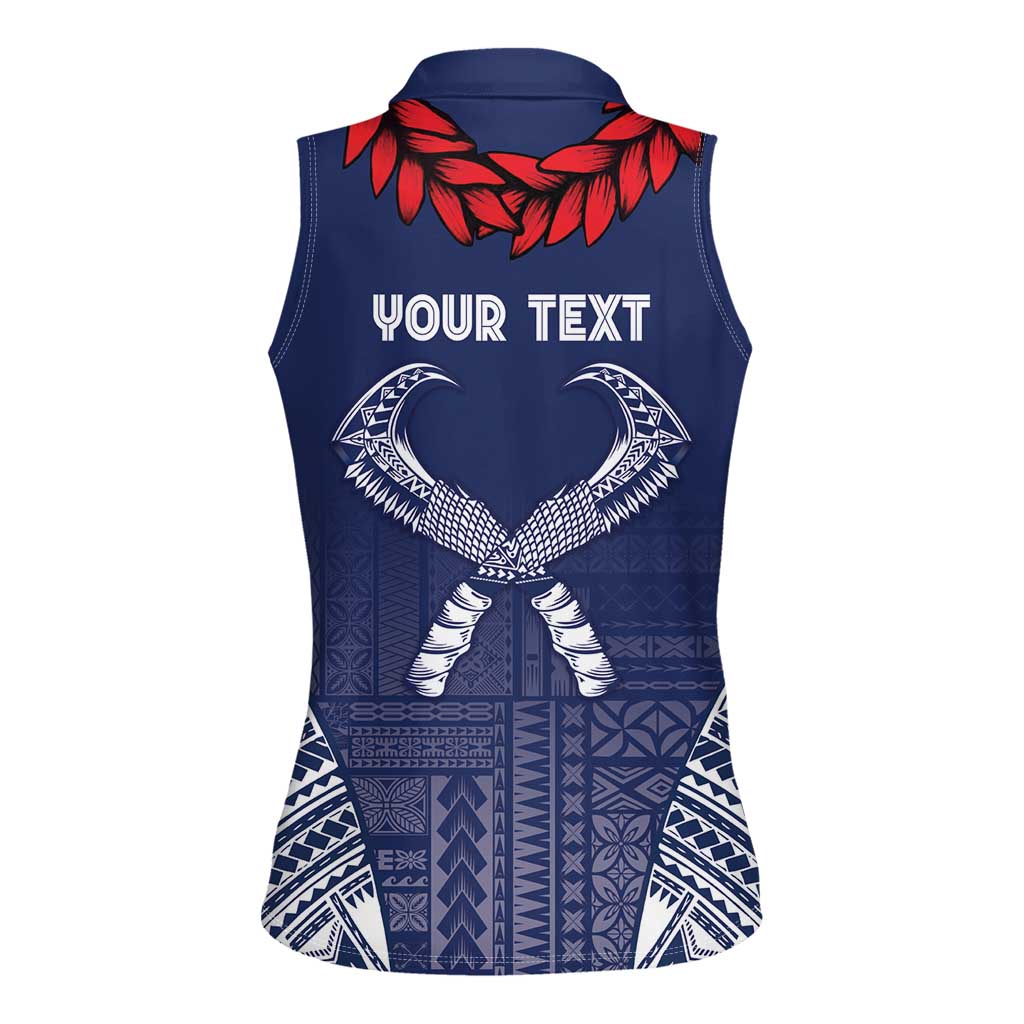 Personalized Talofa Samoa Women Sleeveless Polo Shirt Ulafala With Toa Nifo'oti - Blue