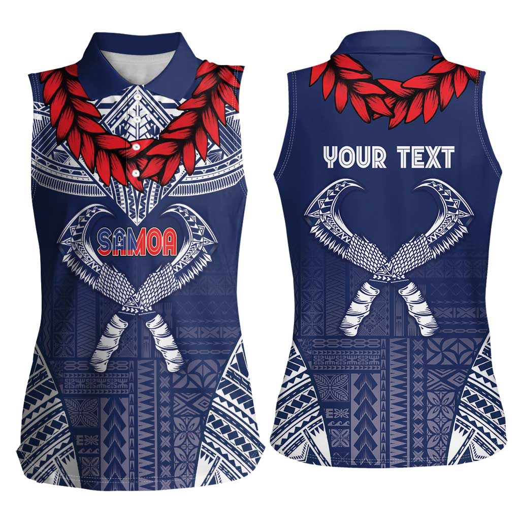Personalized Talofa Samoa Women Sleeveless Polo Shirt Ulafala With Toa Nifo'oti - Blue