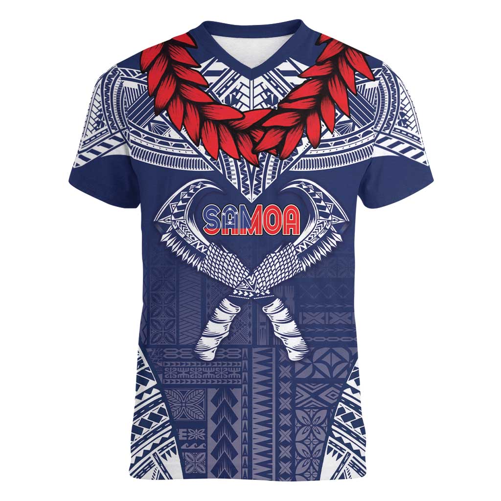 Personalized Talofa Samoa Women V-Neck T-Shirt Ulafala With Toa Nifo'oti - Blue