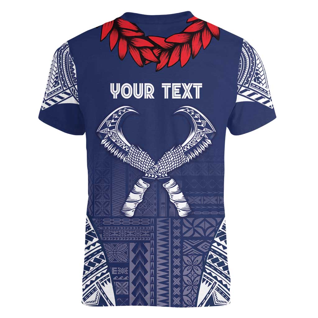 Personalized Talofa Samoa Women V-Neck T-Shirt Ulafala With Toa Nifo'oti - Blue