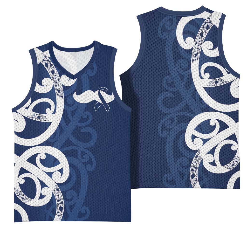 New Zealand Maori Mo Bros Basketball Jersey Blue Ribbon With Koru Kowhaiwhai - Polynesian Pride