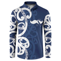 New Zealand Maori Mo Bros Button Sweatshirt Blue Ribbon With Koru Kowhaiwhai - Polynesian Pride