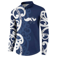 New Zealand Maori Mo Bros Button Sweatshirt Blue Ribbon With Koru Kowhaiwhai - Polynesian Pride