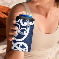 New Zealand Maori Mo Bros 4 in 1 Can Cooler Tumbler Blue Ribbon With Koru Kowhaiwhai LT7 - Polynesian Pride