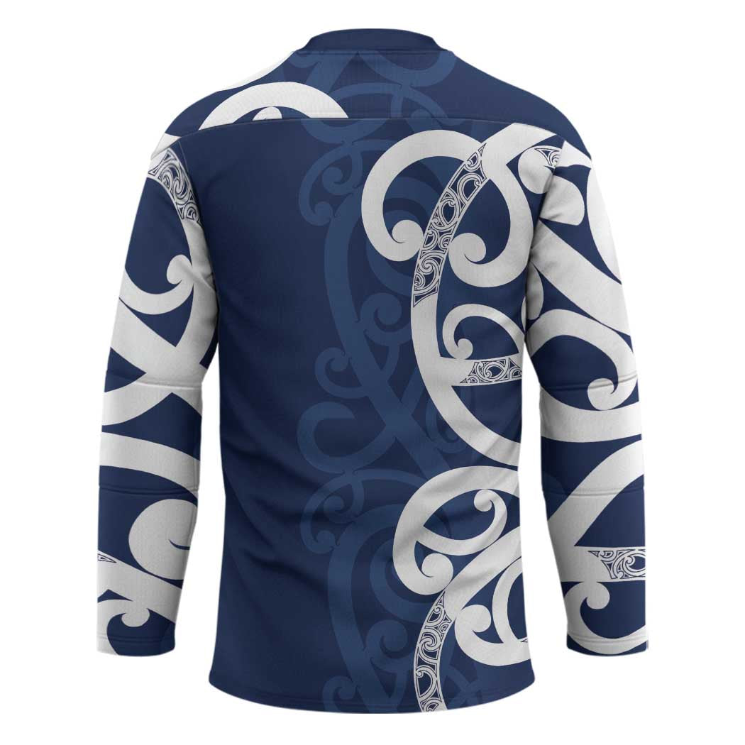 New Zealand Maori Mo Bros Hockey Jersey Blue Ribbon With Koru Kowhaiwhai - Polynesian Pride