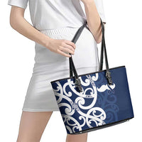 New Zealand Maori Mo Bros Leather Tote Bag Blue Ribbon With Koru Kowhaiwhai - Polynesian Pride