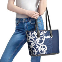 New Zealand Maori Mo Bros Leather Tote Bag Blue Ribbon With Koru Kowhaiwhai - Polynesian Pride