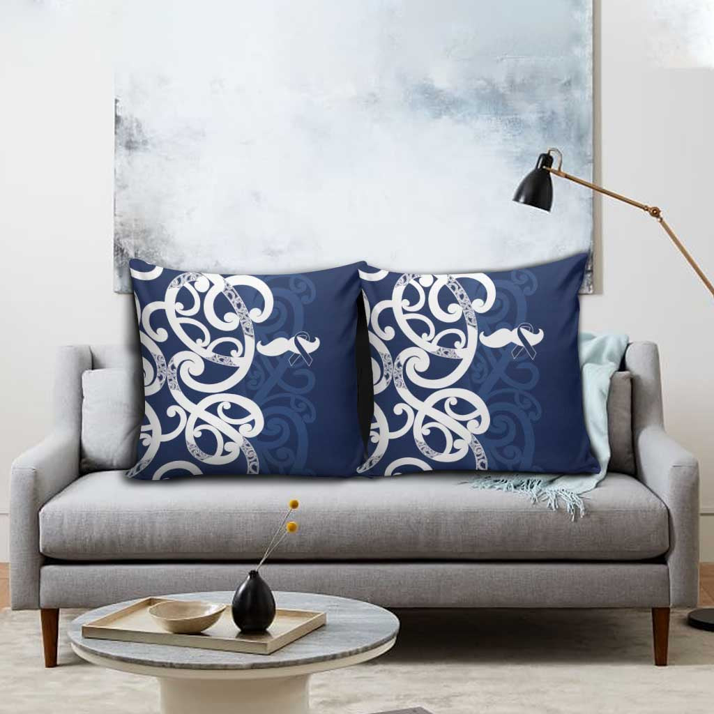 New Zealand Maori Mo Bros Pillow Cover Blue Ribbon With Koru Kowhaiwhai - Polynesian Pride