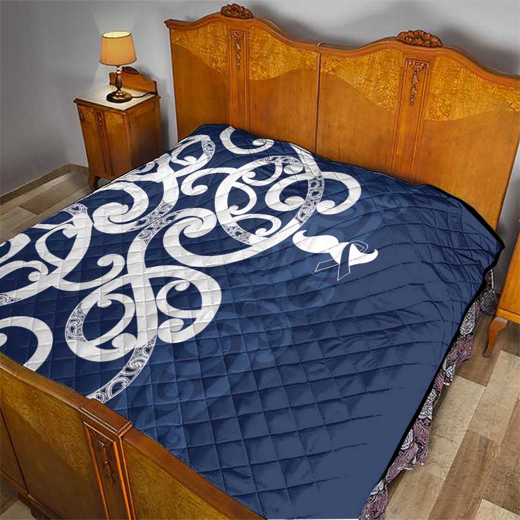 New Zealand Maori Mo Bros Quilt Blue Ribbon With Koru Kowhaiwhai - Polynesian Pride