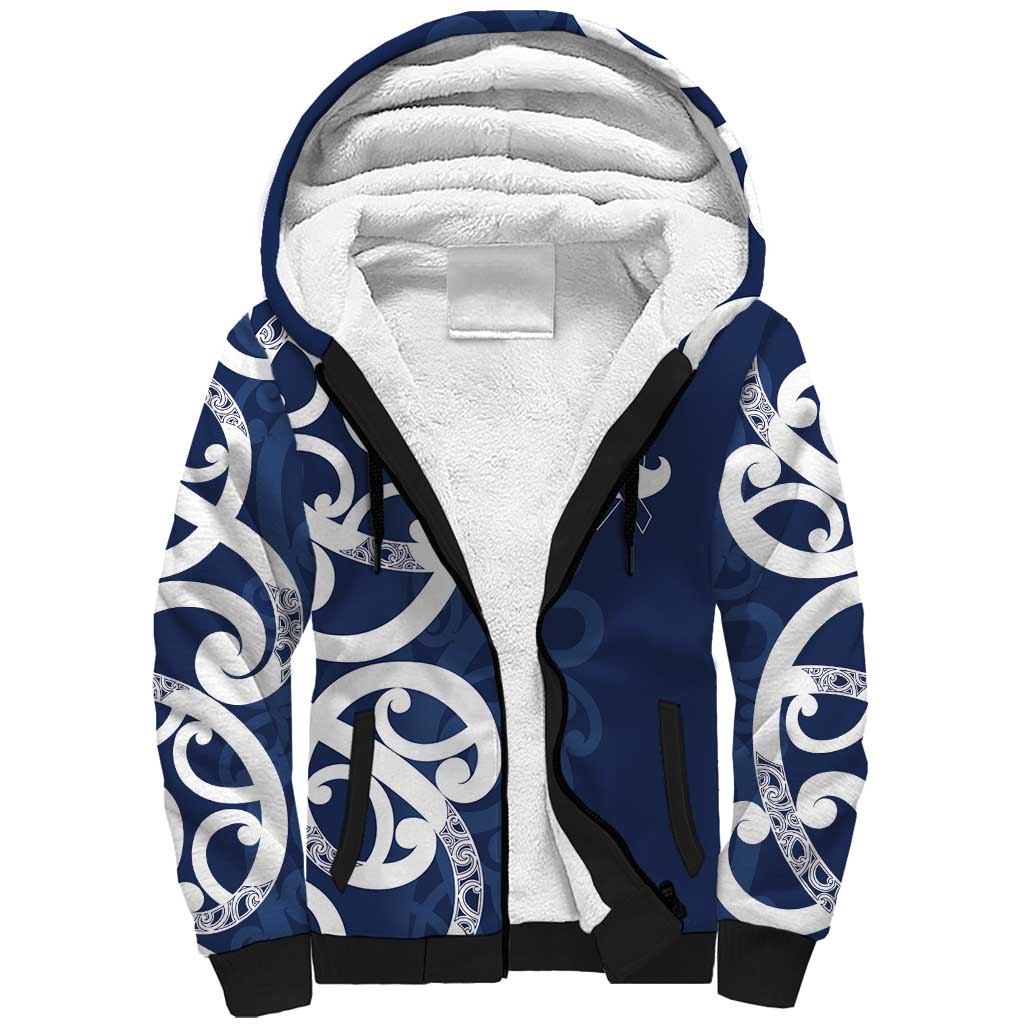 New Zealand Maori Mo Bros Sherpa Hoodie Blue Ribbon With Koru Kowhaiwhai LT7 Unisex Blue - Polynesian Pride