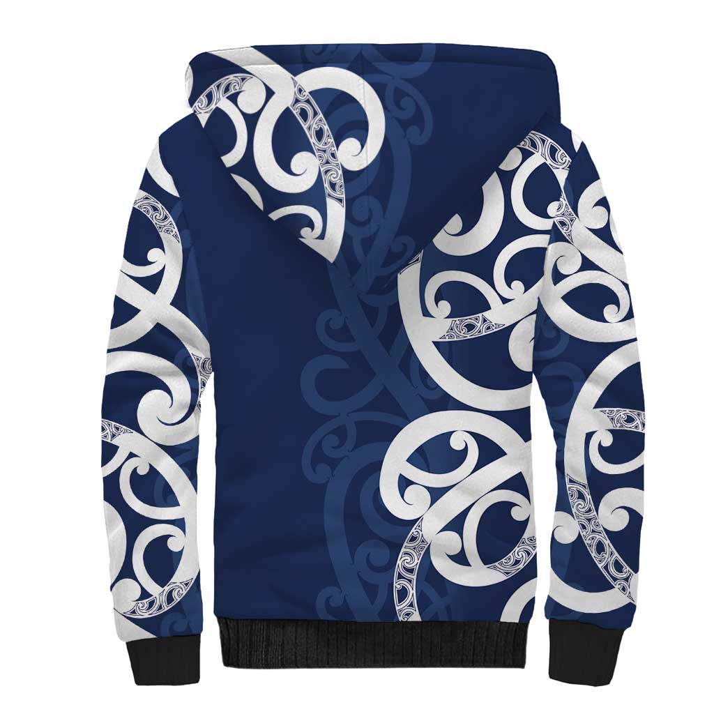 New Zealand Maori Mo Bros Sherpa Hoodie Blue Ribbon With Koru Kowhaiwhai LT7 - Polynesian Pride