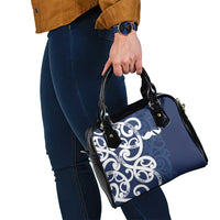 New Zealand Maori Mo Bros Shoulder Handbag Blue Ribbon With Koru Kowhaiwhai - Polynesian Pride
