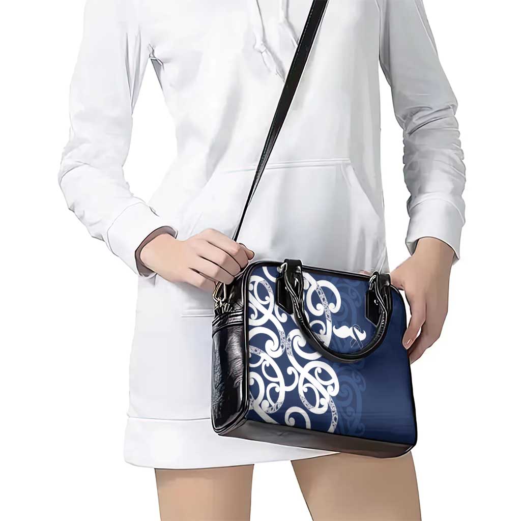 New Zealand Maori Mo Bros Shoulder Handbag Blue Ribbon With Koru Kowhaiwhai - Polynesian Pride