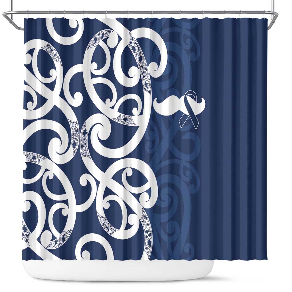 New Zealand Maori Mo Bros Shower Curtain Blue Ribbon With Koru Kowhaiwhai - Polynesian Pride