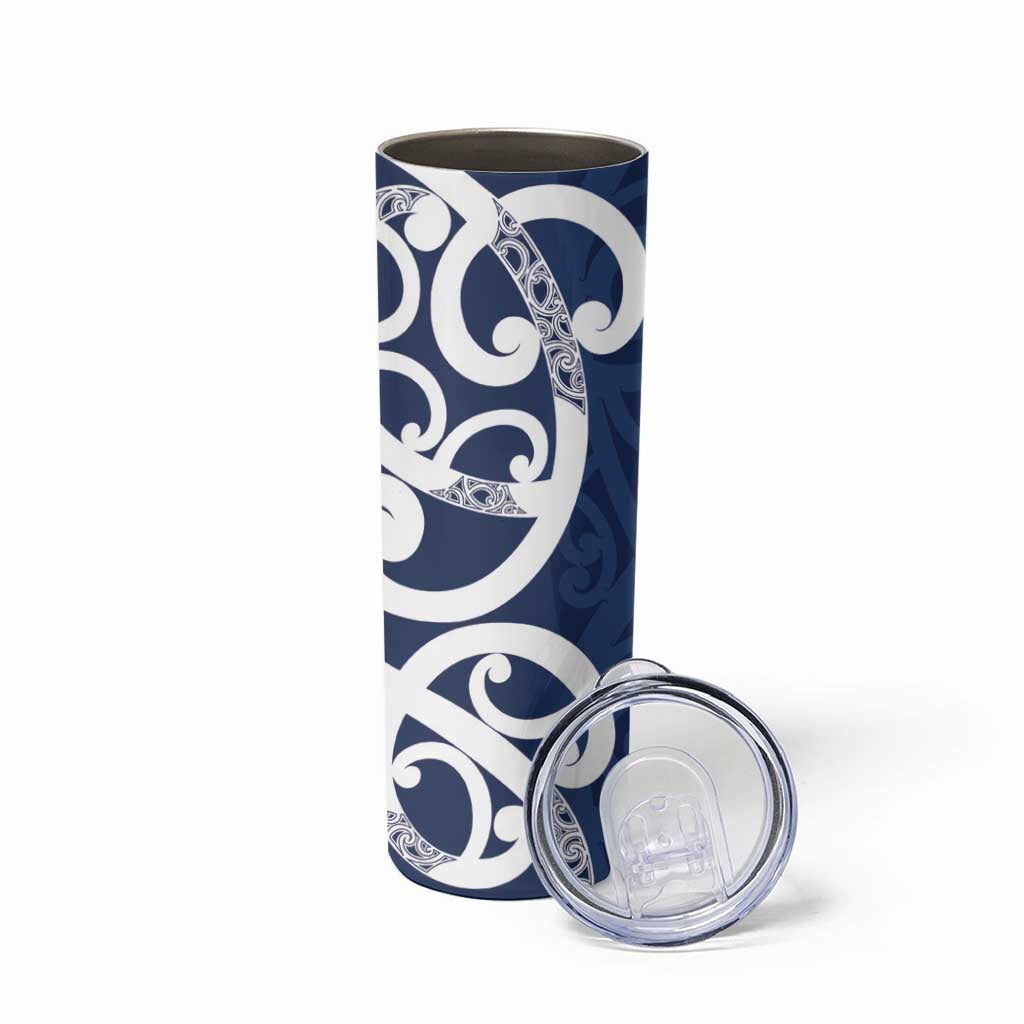 New Zealand Maori Mo Bros Skinny Tumbler Blue Ribbon With Koru Kowhaiwhai LT7 - Polynesian Pride
