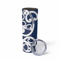 New Zealand Maori Mo Bros Skinny Tumbler Blue Ribbon With Koru Kowhaiwhai LT7 - Polynesian Pride