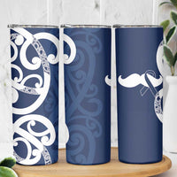 New Zealand Maori Mo Bros Skinny Tumbler Blue Ribbon With Koru Kowhaiwhai LT7 - Polynesian Pride