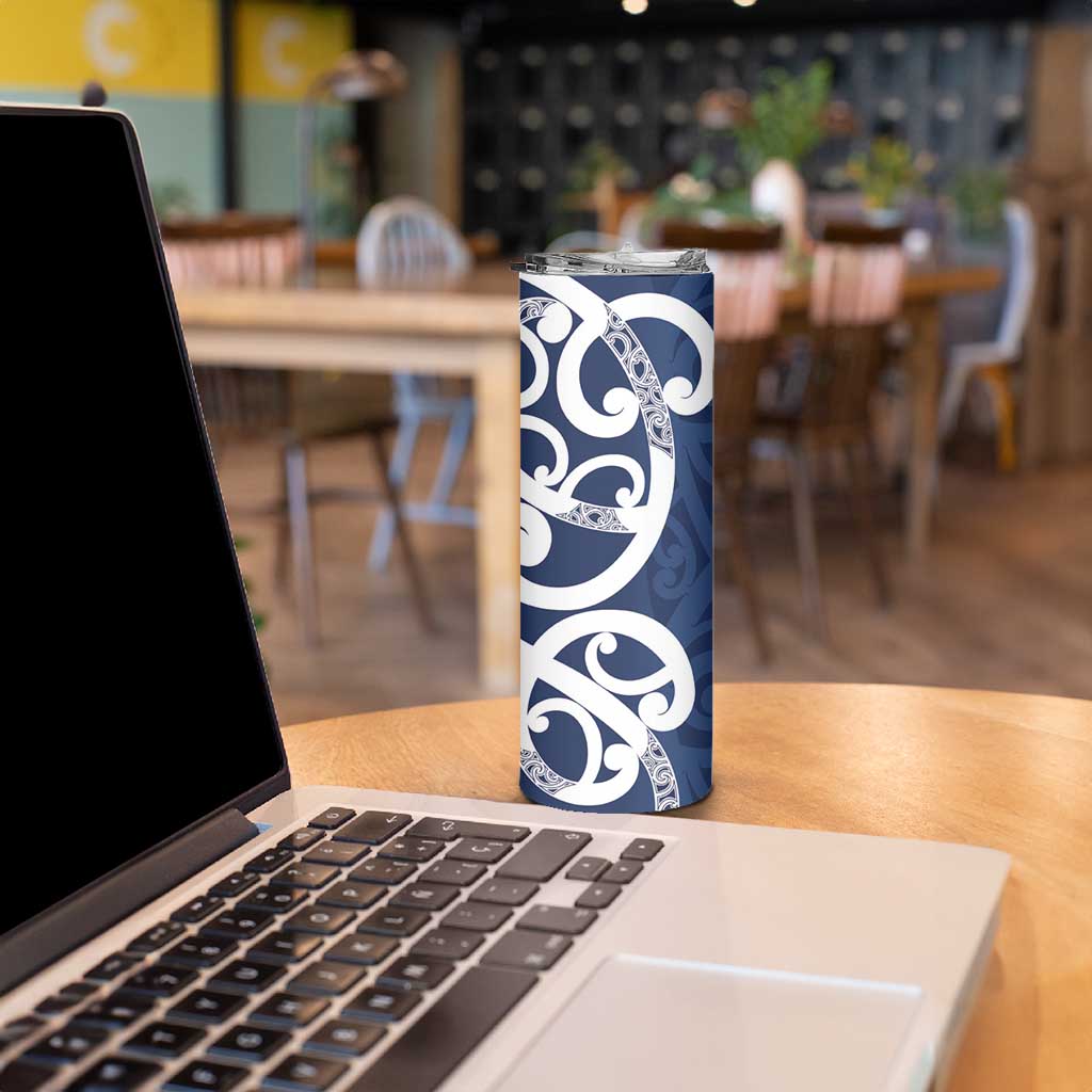 New Zealand Maori Mo Bros Skinny Tumbler Blue Ribbon With Koru Kowhaiwhai LT7 - Polynesian Pride
