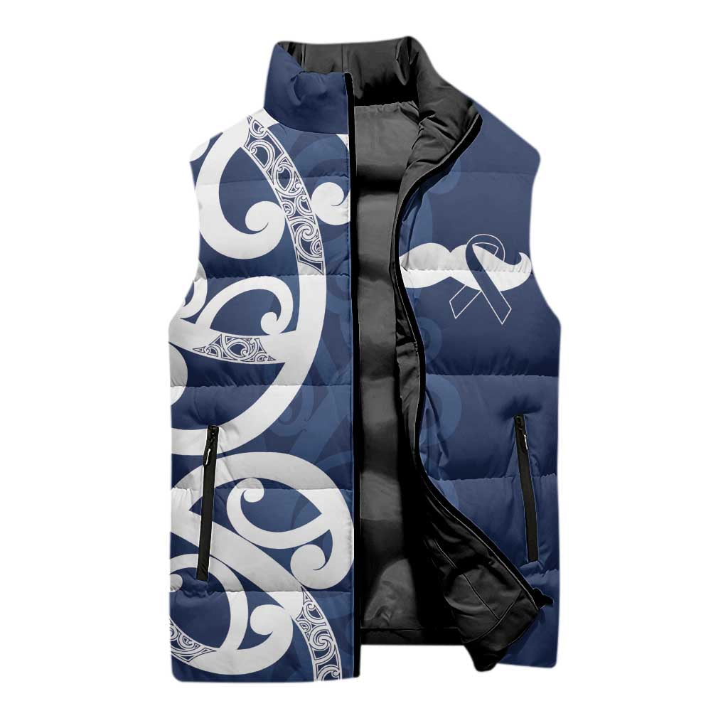 New Zealand Maori Mo Bros Sleeveless Puffer Jacket Blue Ribbon With Koru Kowhaiwhai - Polynesian Pride