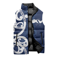 New Zealand Maori Mo Bros Sleeveless Puffer Jacket Blue Ribbon With Koru Kowhaiwhai - Polynesian Pride