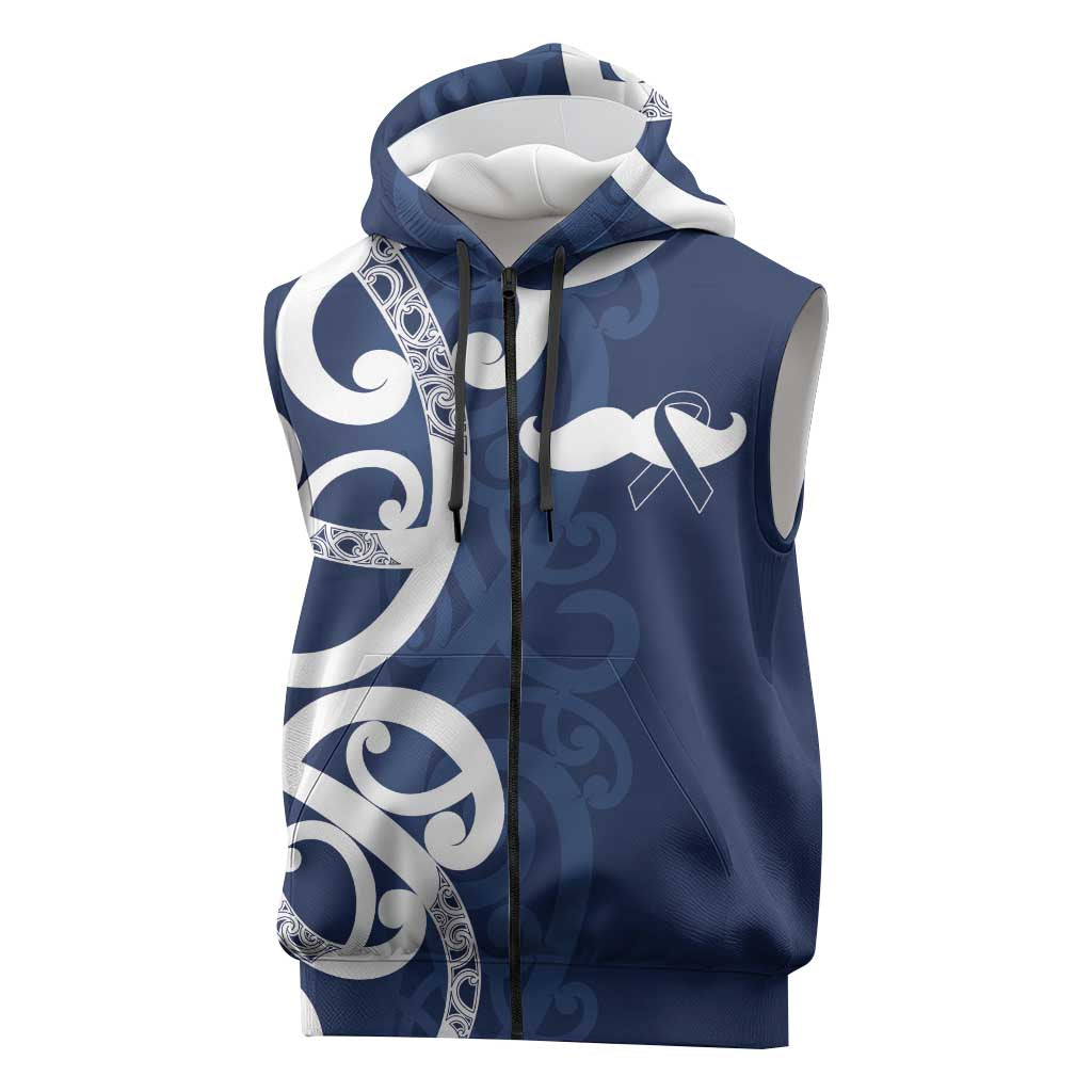 New Zealand Maori Mo Bros Sleeveless Zip Hoodie Blue Ribbon With Koru Kowhaiwhai LT7 Blue - Polynesian Pride