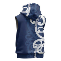 New Zealand Maori Mo Bros Sleeveless Zip Hoodie Blue Ribbon With Koru Kowhaiwhai LT7 - Polynesian Pride