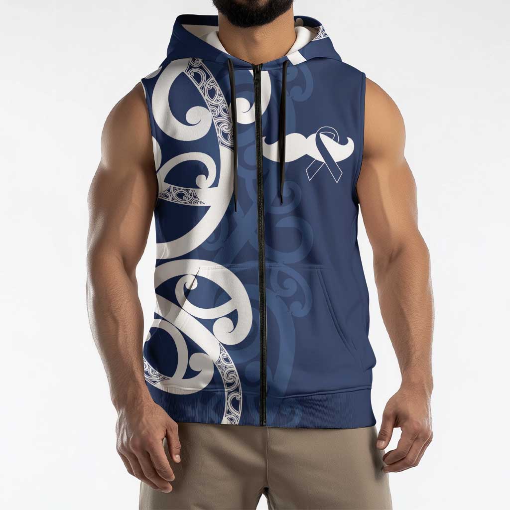 New Zealand Maori Mo Bros Sleeveless Zip Hoodie Blue Ribbon With Koru Kowhaiwhai LT7 - Polynesian Pride