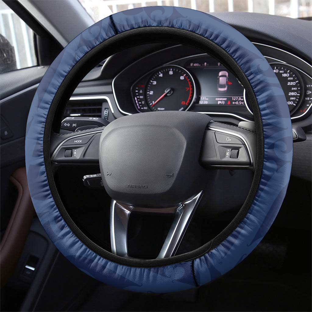 New Zealand Maori Mo Bros Steering Wheel Cover Blue Ribbon With Koru Kowhaiwhai - Polynesian Pride