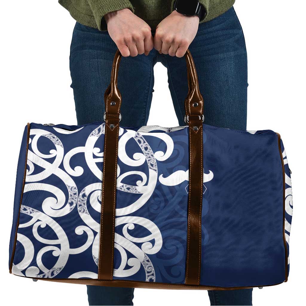 New Zealand Maori Mo Bros Travel Bag Blue Ribbon With Koru Kowhaiwhai - Polynesian Pride
