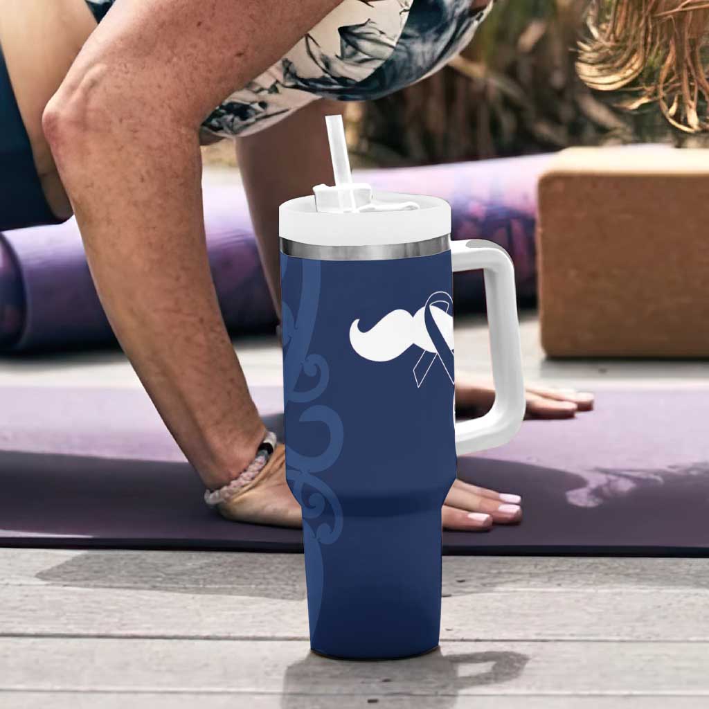 New Zealand Maori Mo Bros Tumbler With Handle Blue Ribbon With Koru Kowhaiwhai - Polynesian Pride