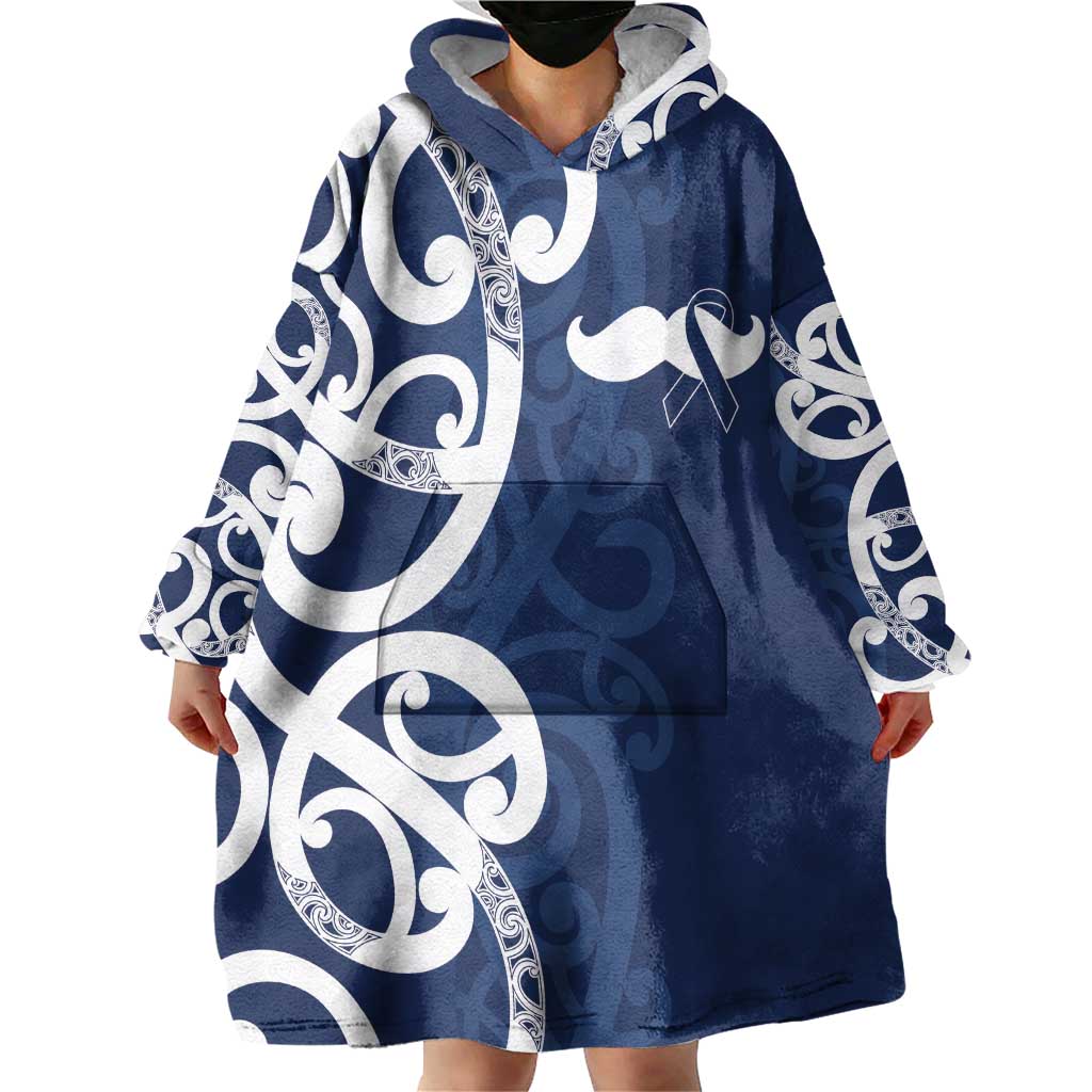 New Zealand Maori Mo Bros Wearable Blanket Hoodie Blue Ribbon With Koru Kowhaiwhai LT7 - Polynesian Pride