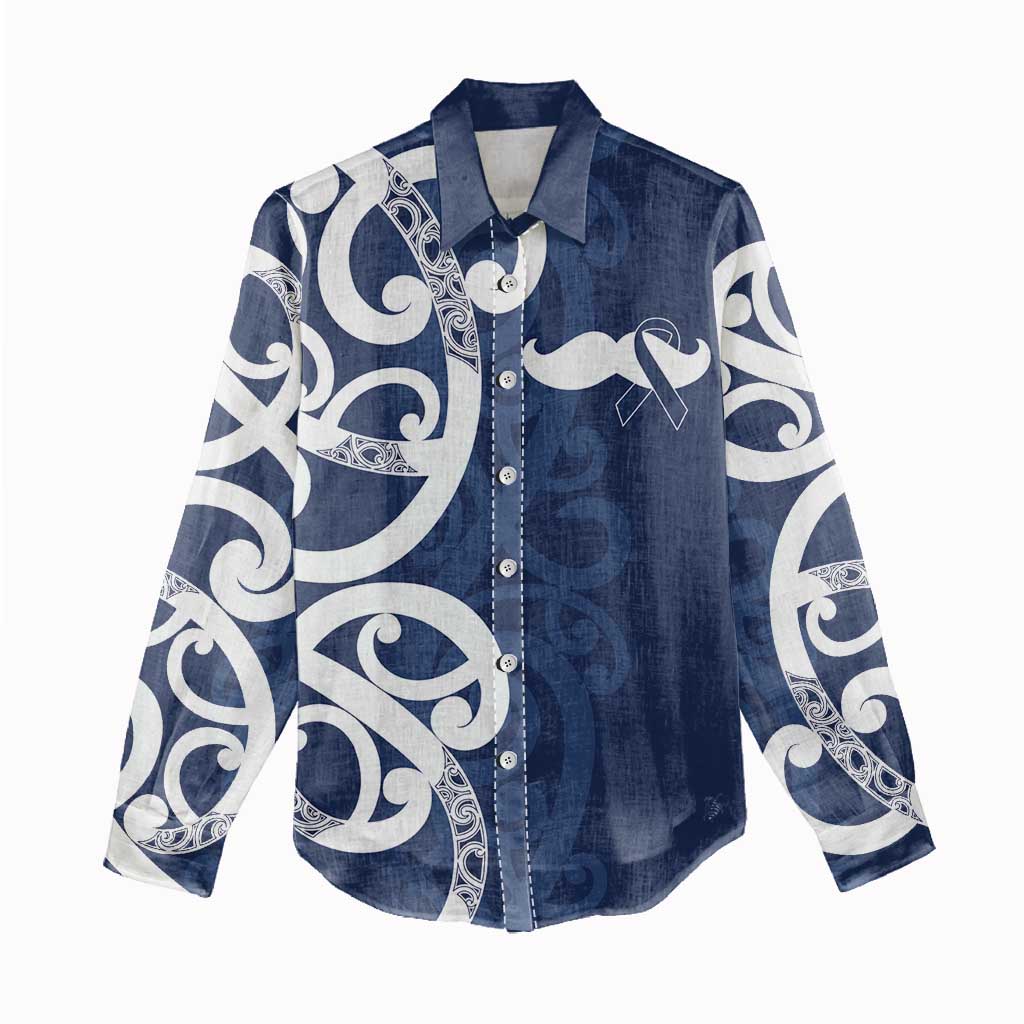 New Zealand Maori Mo Bros Women Casual Shirt Blue Ribbon With Koru Kowhaiwhai LT7 - Polynesian Pride