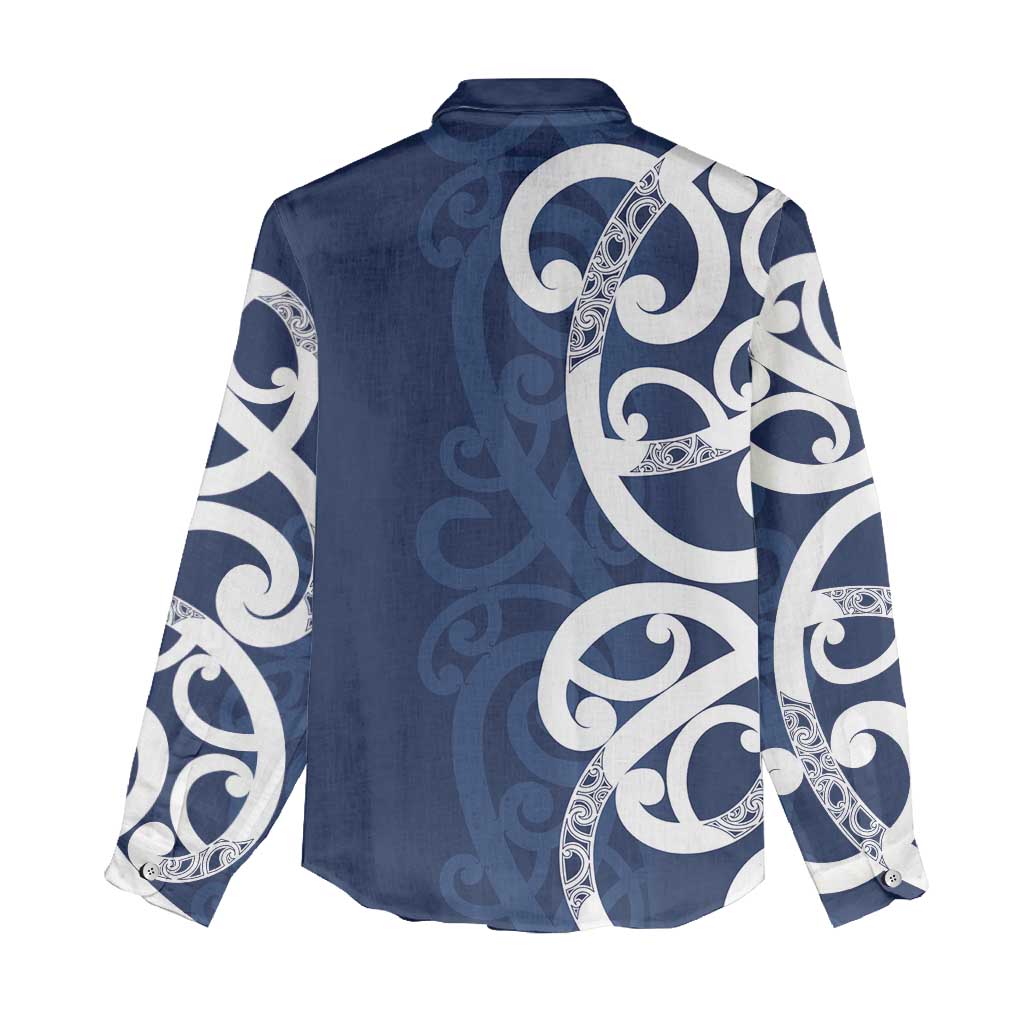 New Zealand Maori Mo Bros Women Casual Shirt Blue Ribbon With Koru Kowhaiwhai LT7 - Polynesian Pride