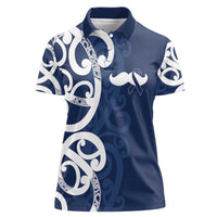 New Zealand Maori Mo Bros Women Polo Shirt Blue Ribbon With Koru Kowhaiwhai LT7 Female Blue - Polynesian Pride