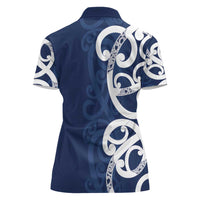 New Zealand Maori Mo Bros Women Polo Shirt Blue Ribbon With Koru Kowhaiwhai LT7 - Polynesian Pride
