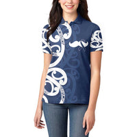 New Zealand Maori Mo Bros Women Polo Shirt Blue Ribbon With Koru Kowhaiwhai LT7 - Polynesian Pride