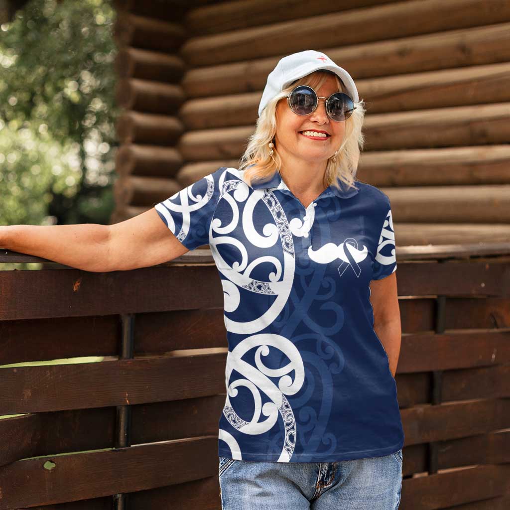 New Zealand Maori Mo Bros Women Polo Shirt Blue Ribbon With Koru Kowhaiwhai LT7 - Polynesian Pride