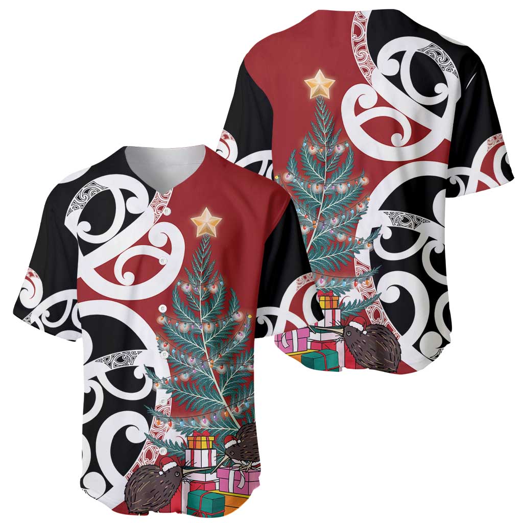 New Zealand Silver Fern Christmas Tree Baseball Jersey Meri Kirihimete - Polynesian Pride