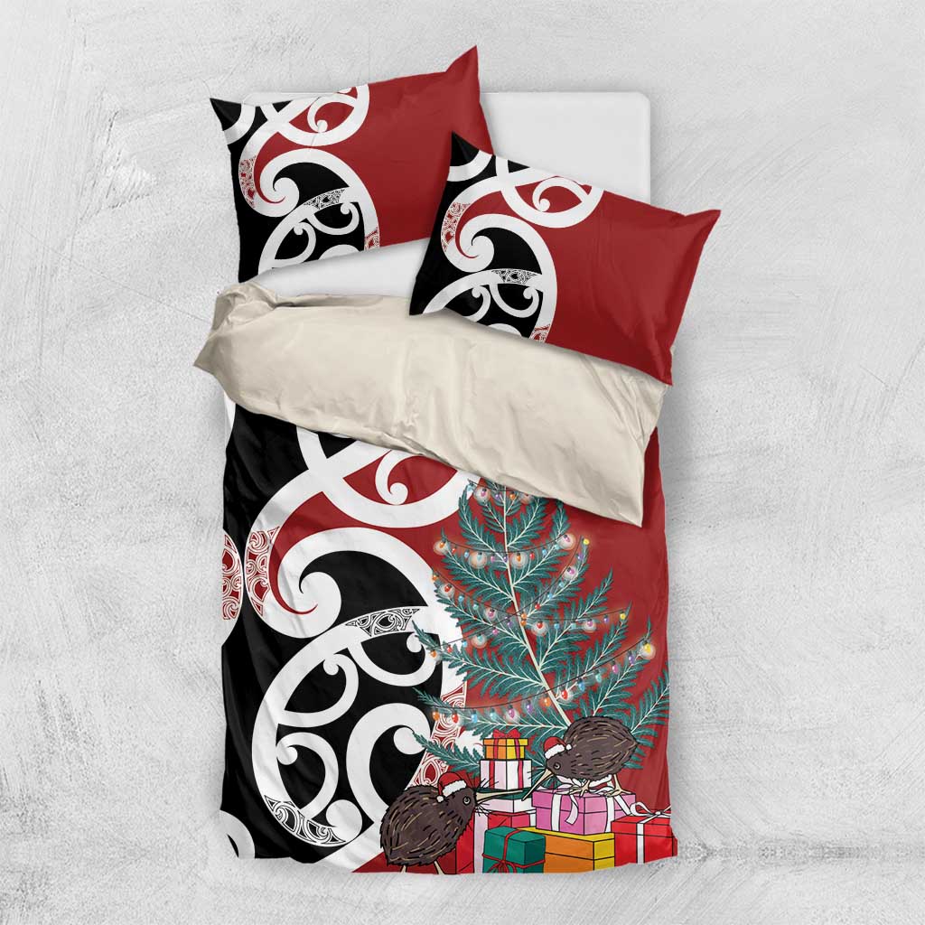 New Zealand Silver Fern Christmas Tree Bedding Set Meri Kirihimete LT7 US Twin 172cm x 218cm Red - Polynesian Pride