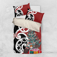 New Zealand Silver Fern Christmas Tree Bedding Set Meri Kirihimete LT7 US Twin 172cm x 218cm Red - Polynesian Pride