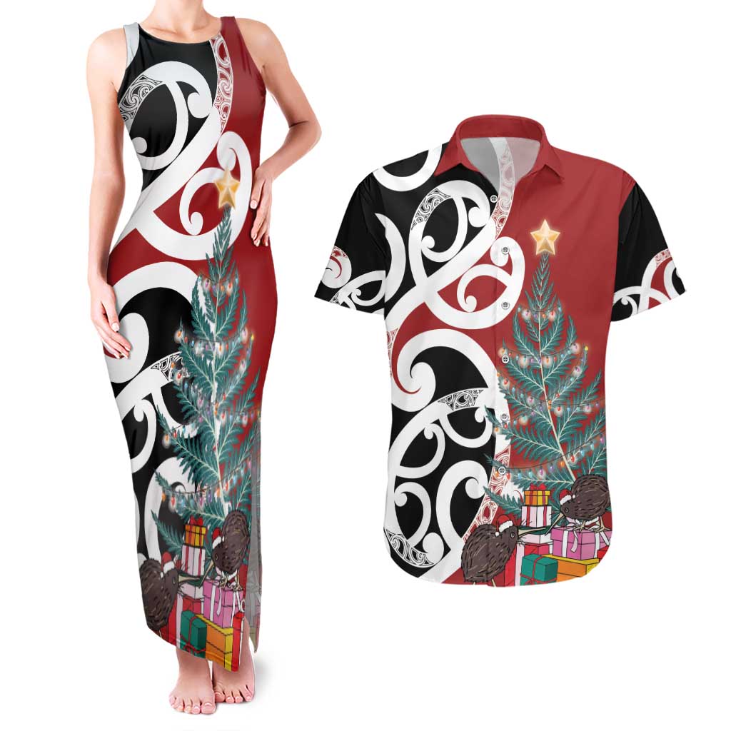New Zealand Silver Fern Christmas Tree Couples Matching Tank Maxi Dress and Hawaiian Shirt Meri Kirihimete - Polynesian Pride