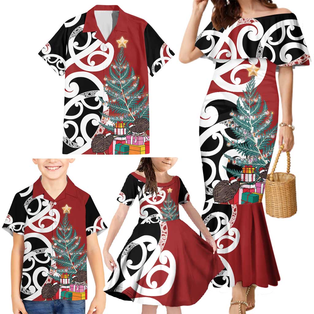 New Zealand Silver Fern Christmas Tree Family Matching Mermaid Dress and Hawaiian Shirt Meri Kirihimete LT7 - Polynesian Pride