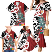 New Zealand Silver Fern Christmas Tree Family Matching Mermaid Dress and Hawaiian Shirt Meri Kirihimete LT7 - Polynesian Pride